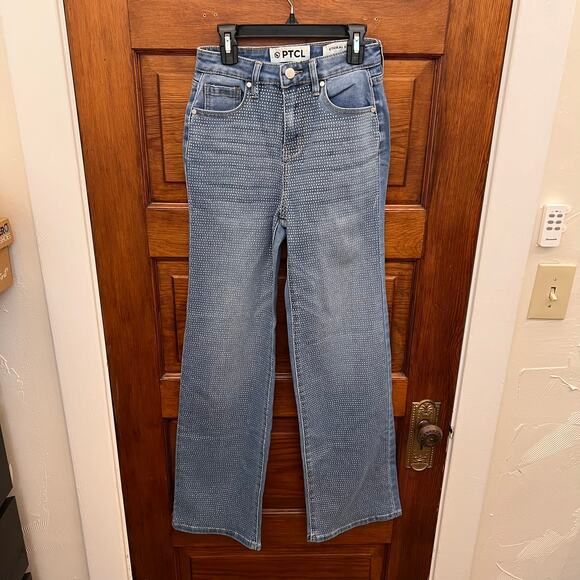 PTCL Rue Bling Out High Rise Stretch Straight Leg Denim sz 25 Studded Jeans - Picture 1 of 16